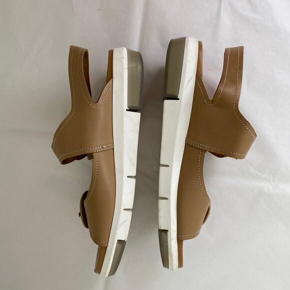 Aquatalia Sydni Nude Leather Dual Buckle Wedge Sandals Size 10 - Picture 7 of 11